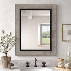 YOSHOOT Rustic Wooden Framed Wall Mirror, Natural Wood and Iron Bathroom Vanity - Image 2