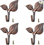 Set of 4 Vintage Leaf Wall Hooks Red Bronze Metal Coat Hooks Heavy Duty by Unknown