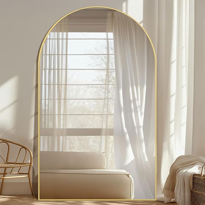 Arched Full Length Mirror with Stand, Extra Large Gold Full Length Body Mirror - Image 3