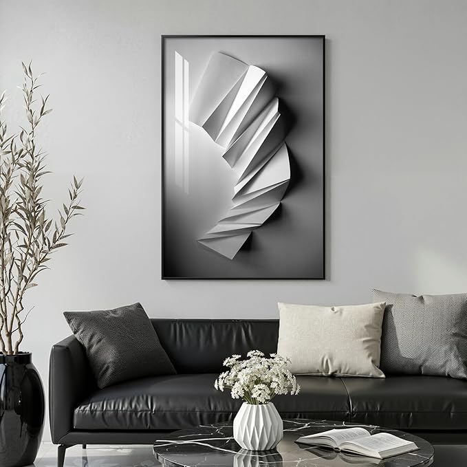 Framed Black and White Modern Elegant Abstract Wall Art, Large Contemporary - Image 4