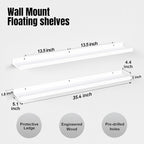 Boswillon 36 Inches Long Floating Shelves Wall Mounted, 2 Set Modern White Shelf - Image 3