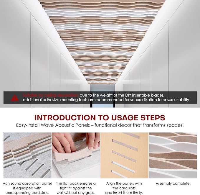 Large Acoustic Wall Panels 47.2"x23.6"x1.57"4-Pack, 3D DIY Wave Sound Proof - Image 3