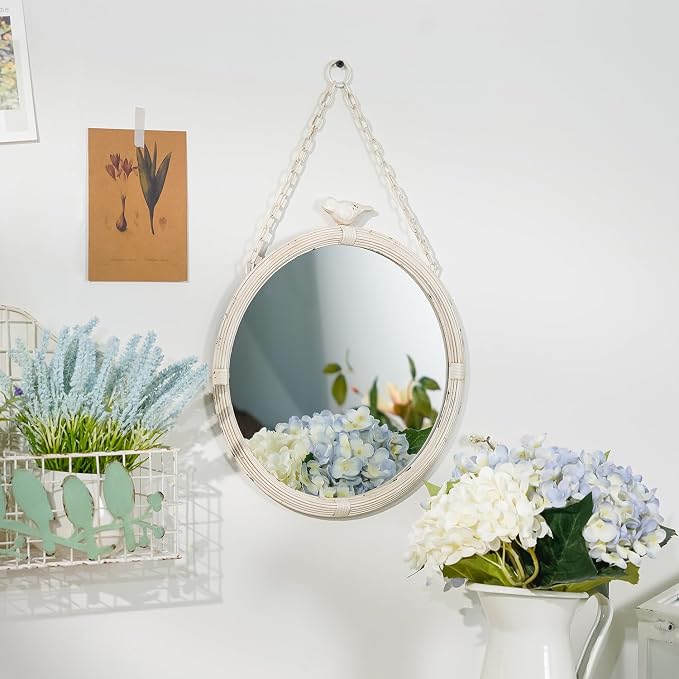 NIKKY HOME 11 Inch Decorative Small Hanging Mirrors Vintage Rustic Round Metal - Image 2