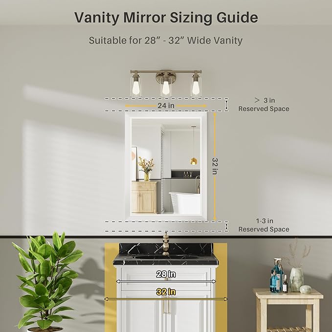 24x32 Inch White Bathroom Mirror - Image 2