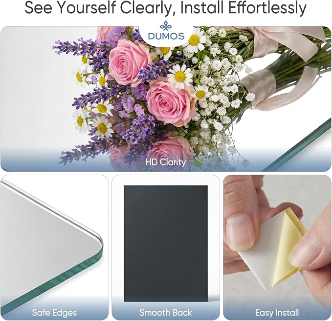 DUMOS 4 Pack Wall Mirror Tiles, Hallway Mirror 16"x12" HD Glass Sheets - Image 6