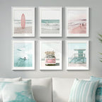 Framed Coastal Beach Wall Art for Living Room, 6 Piece Ocean Wave Surfboard - Image 2