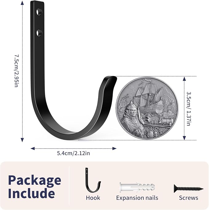 Wall Hooks 4 Pack, 22LB Load-Bearing Black Metal Heavy Duty Hooks - Image 2