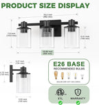 DORESshop 20 Inch Upgraded Bathroom Light Fixtures, 3-Light Black Bathroom - Image 4