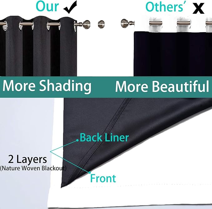 Yakamok 100% Blackout Lined Panels, Thermal Insulated Blackout Curtains - Image 5