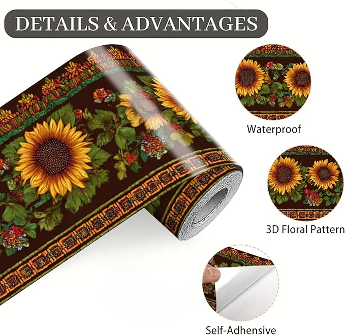 Sunflower Wallpaper Border 196x4 Inch Peel and Stick Wall Border Removable - Image 9