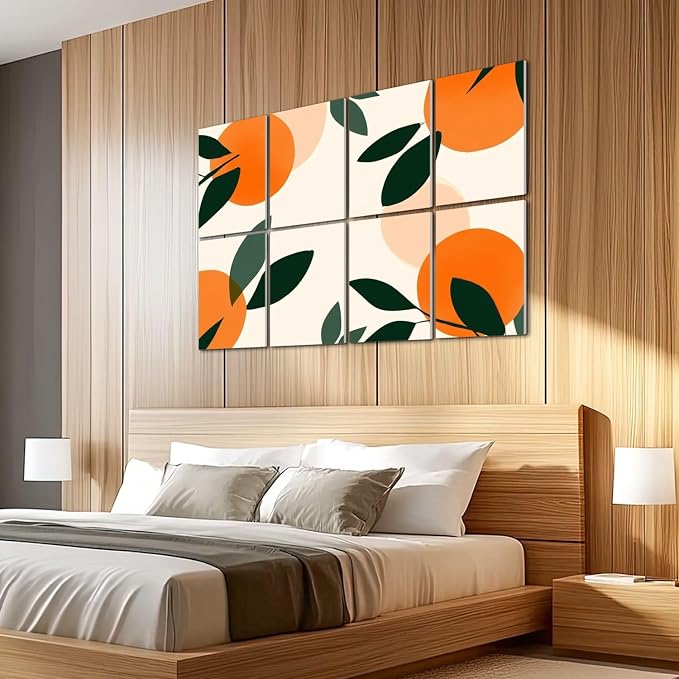 8 Pack Art Acoustic Panels Sound Absorbing Boho Botanical Leaf Orange Green - Image 5