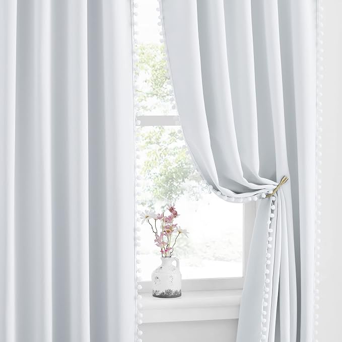 NICETOWN Pom Poms Trimming Blackout Curtains, Farmhouse Blackout Window - Image 8