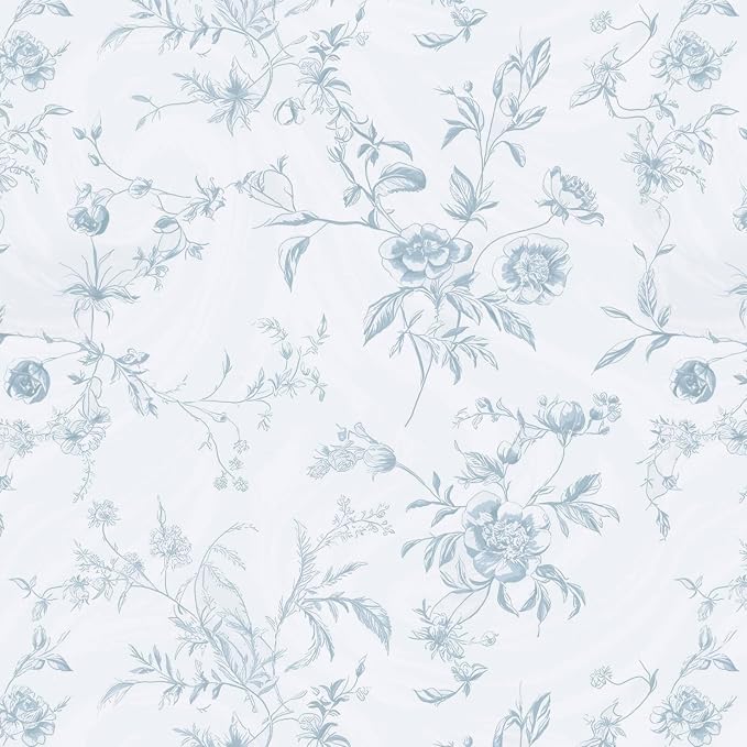 Ismoon Blue Wallpaper Peel and Stick Floral Vintage Stick on Wall Paper French - Image 8