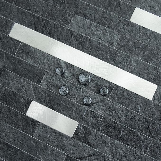 AULIGET 20 Sheets Black Slate Peel and Stick Backsplash, PVC Mixed Metal Silver - Image 3