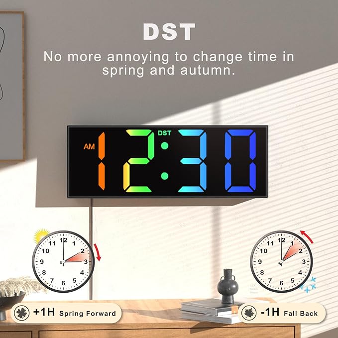 JALL 12'' Large Digital Wall Clock, Big LED Number Dispaly, RGB Colors - Image 5