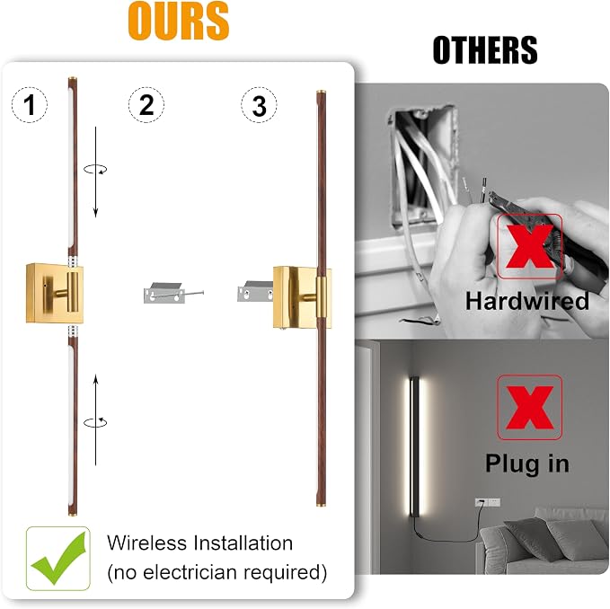 Morauroral 30″ Walnut Battery Operated Wall Sconces - Image 4