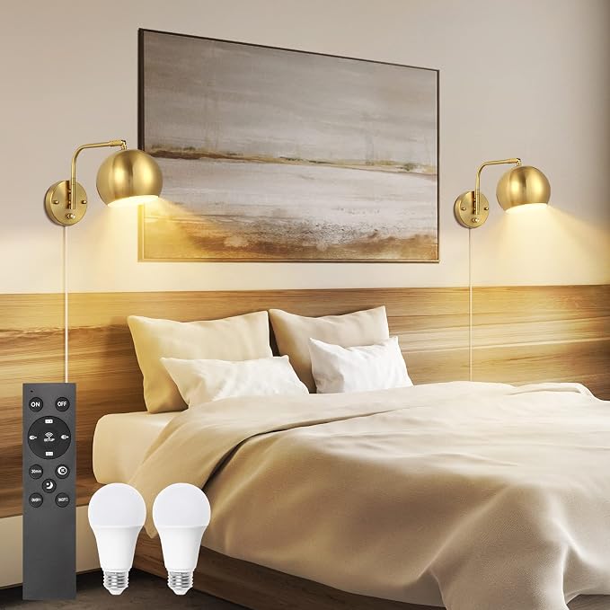 VATONI Wall Sconce with Remote Control, Plug in Wall Sconces Dimming 0-100% and - Image 7