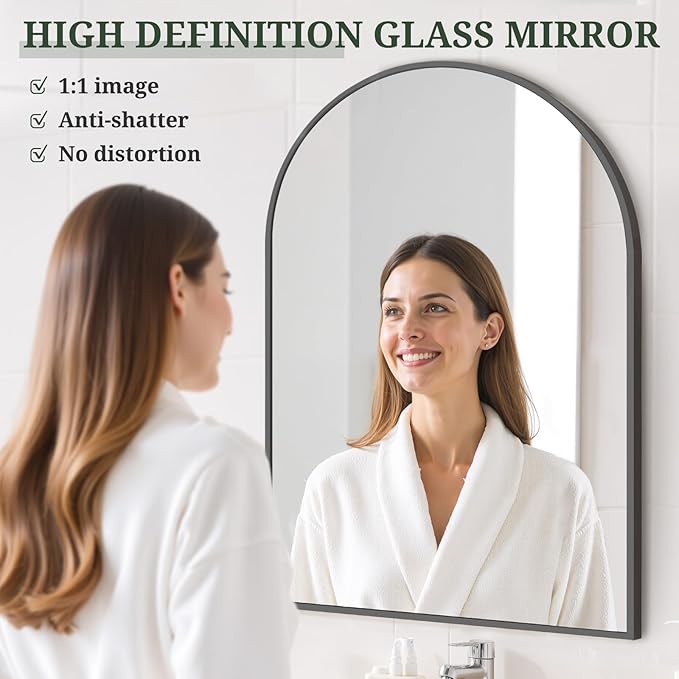 Arched Wall Mirror 38x26 Inch Black Bathroom Vanity Mirror - Image 4