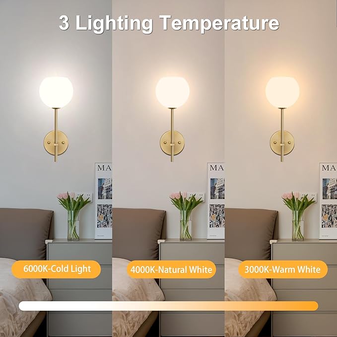 Gold Battery Operated Wall Sconces Set of 2, Rechargeable Wireless Wall Lights - Image 4
