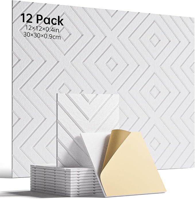 Sound Proof Foam Panels for Walls, 12 Pack Self-Adhesive Acoustic Panels by Woovio