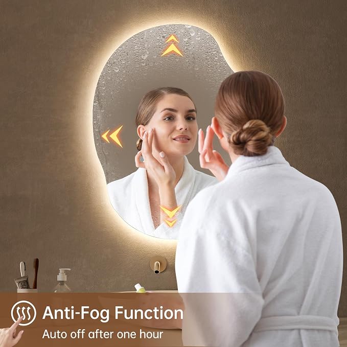 LOVESPEJO Irregular Backlit Mirror Bathroom 25x35 Inch, Asymmetrical LED - Image 4