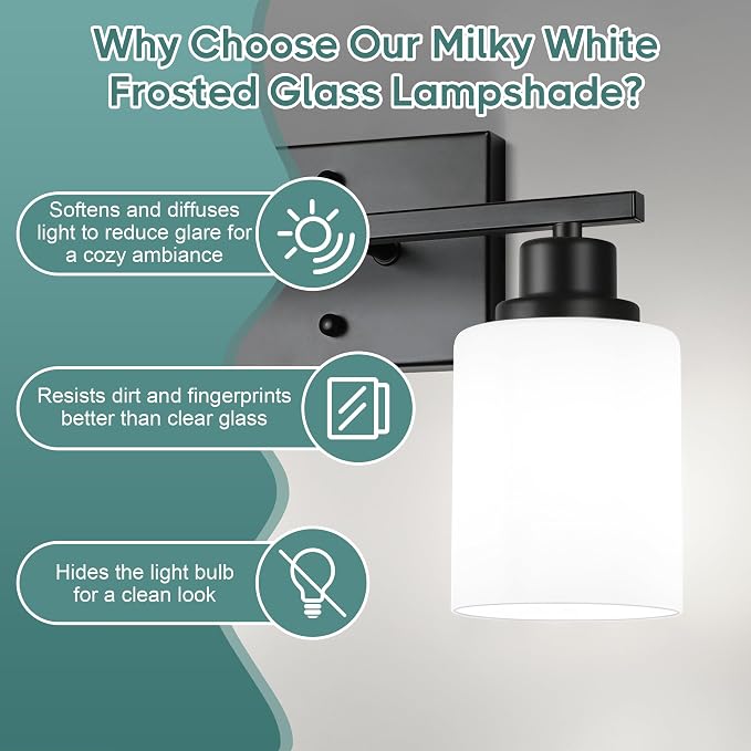 Ascher Bathroom Light Fixtures, 2-Light Vanity Light Over Mirror, Matte Black - Image 5