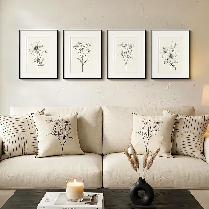 Framed Black and White Floral Wall Art Set, Vintage Minimalist Botanical Prints - Image 2