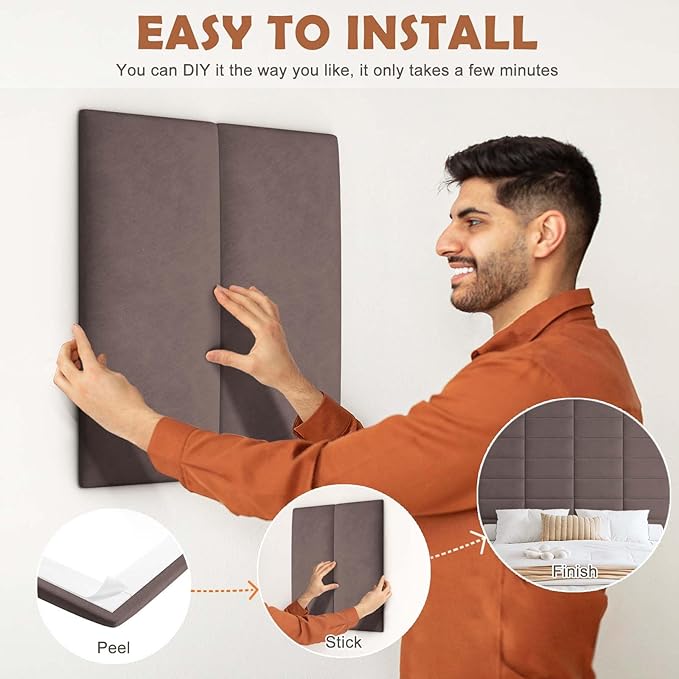 iNOW Wall Mounted Upholstered Headboard King, 3D Peel and Stick Soundproof Wall - Image 5