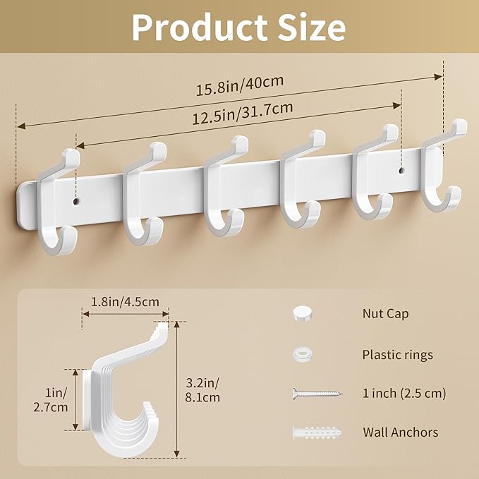 pickpiff Coat Rack Wall Mounted Heavy-Duty: Metal Coat Hanger 6 Hooks - Image 5