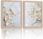 Framed 3D Floral Canvas Wall Art Textured Floral Oil Painting Modern Neutral by NCYEL