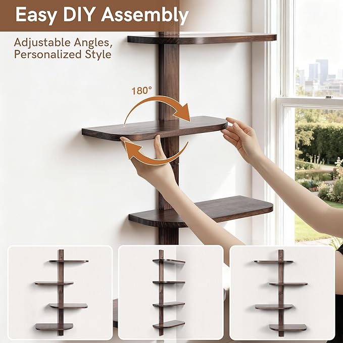 Afuly Mid Century Modern Decor Floating Shelves Walnut Display Shelf Wall Unit - Image 5