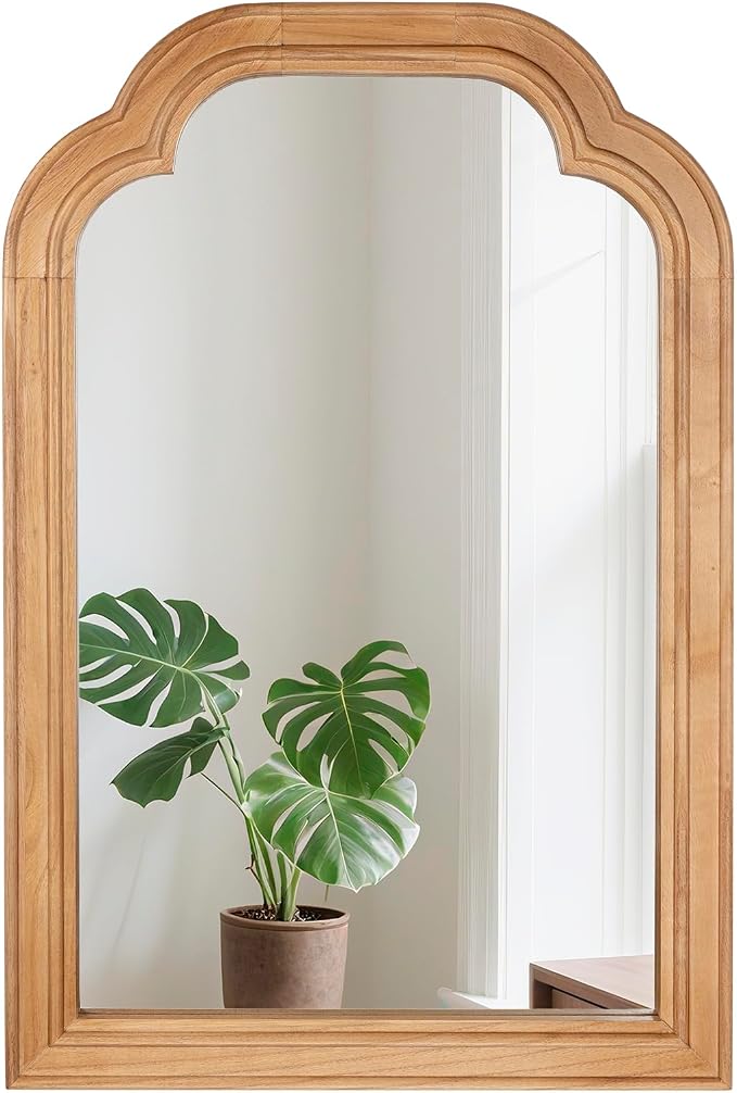 Wood Bathroom Mirror for Wall, 24 x 16 Inch Decorative Wall Mirror by BOMINICA