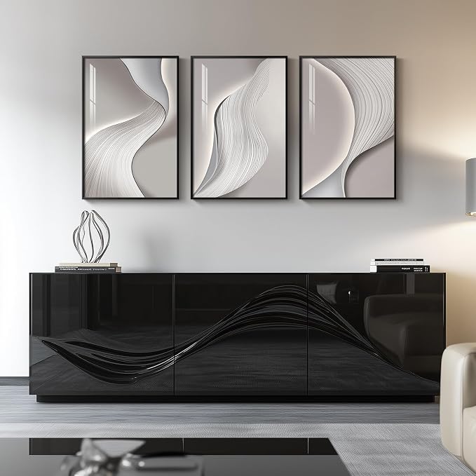 Framed Modern Abstract Wall Art, 3 Piece Minimalist Bright Style Prints - Image 3
