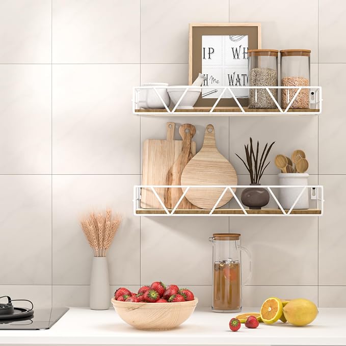 Amaoot Floating Shelves Set of 3, Home Wood Wall Shelf, Farmhouse Shelf - Image 4