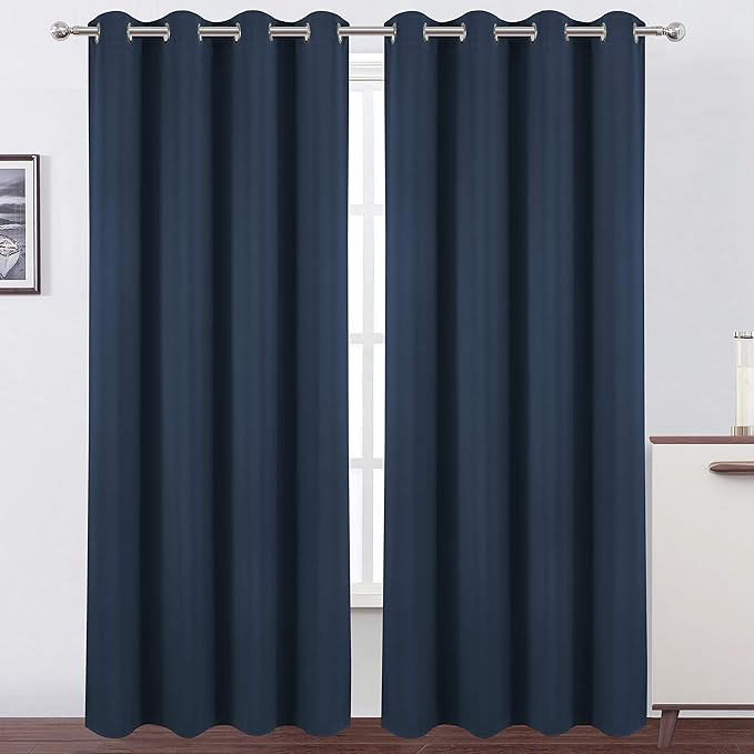 LEMOMO Navy Blue Thermal Blackout Curtains/52 x 108 Inch/Set of 2 Panels Room by Lemomo