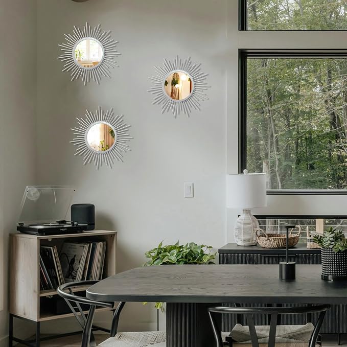 3 Set Sunburst Mirrors for Wall Decorative Metal Mirrors Small Mirror Sets - Image 4