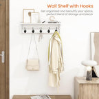 Homode Coat Rack with Shelf Wall Mount, 24 Inch Long Wall Shelf with Hooks - Image 2