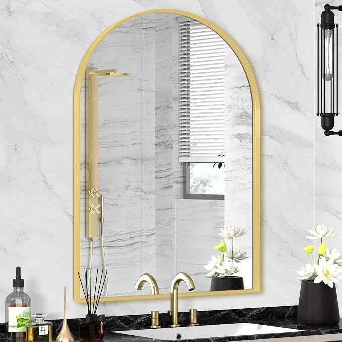 22" x 30" Gold Arched Mirror, Arch Bathroom Vanity Wall Mirror, Modern Aluminum by Minuover