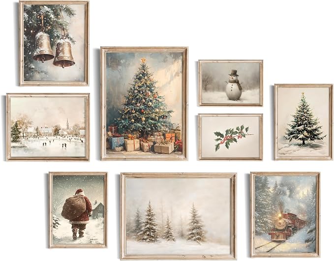 uniro Christmas Wall Art Prints, Vintage Christmas Decor, Farmhouse Winter by uniro