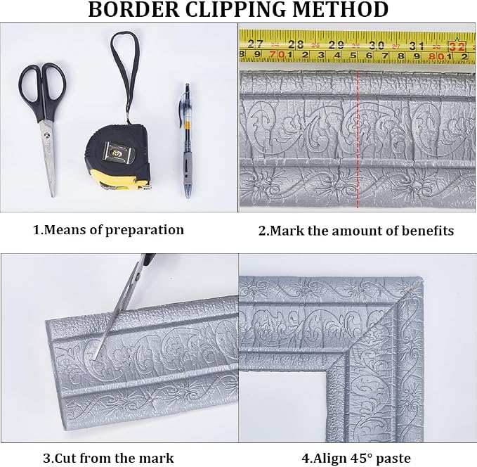 CRASPIRE 88 x 3 Inch Silver 3D Sticky Decorative Wallpaper Border Foam - Image 5