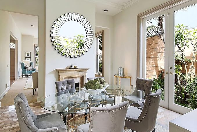 Chende 40'' Large Round Mirror, Modern 3D Decoratiave Wall Mirror - Image 3