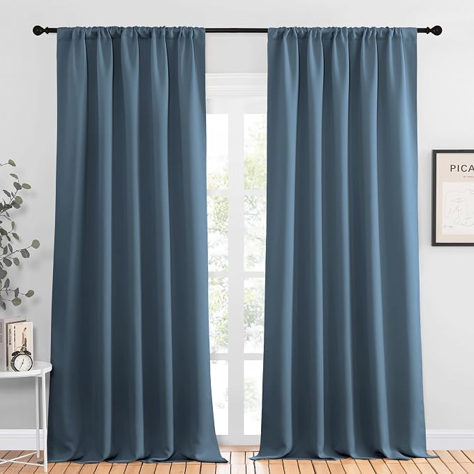 NICETOWN Blackout Curtains for Living Curtains, Smoky Blue, 2 Panels, 52 by 95 by NICETOWN