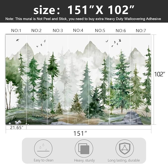 -Green Cartoon Pine Forest Nursery Fabric Wallpaper - Image 4