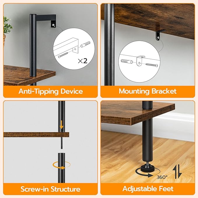 HOOBRO DIY Ladder Shelf, 5-Tier Wooden Wall Mounted Bookshelf, Narrow Bookcase - Image 6