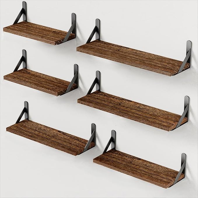 AMADA HOMEFURNISHING Wall Shelves Set of 6, Rustic Farmhouse Floating Shelves by AMADAHOMEFURNISHING