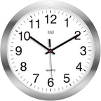 HITO 12 Inch Silent Wall Clock Battery Operated Non Ticking Glass Cover Silver by hito