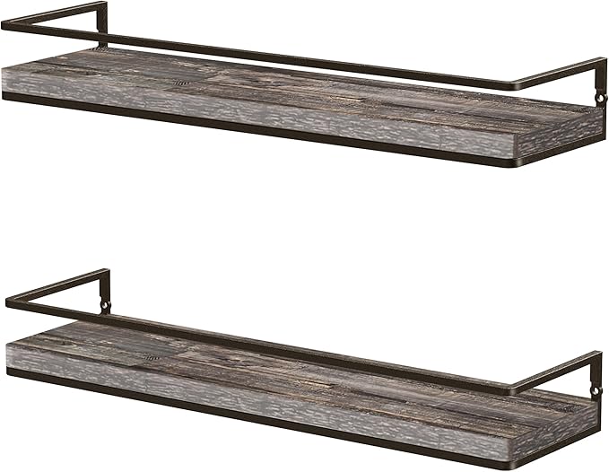 Meangood Floating Shelves Wall Mounted Set of 2, Rustic Wood Wall Storage - Image 7