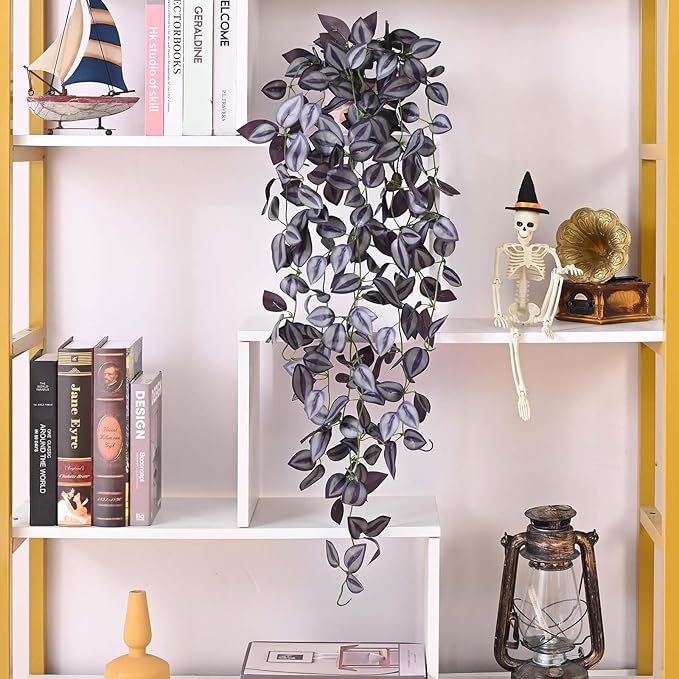 BLEUM CADE Fake Hanging Plants, Faux Deep Purple Vines Hanging Plant - Image 3