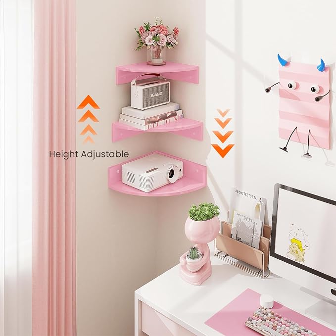 Homode Corner Shelf Wall Mount, 3 Tier Wood Corner Hanging Shelves, Living Room - Image 6