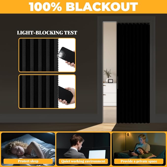 AJAZZ 100% Blackout Magnetic Door Curtain Accordion Doors Interior Closet Door - Image 4